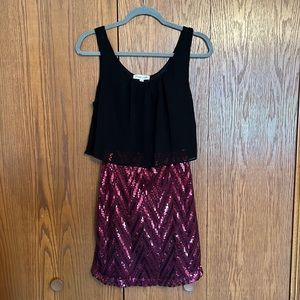 Black and burgundy sparkly homecoming dress
